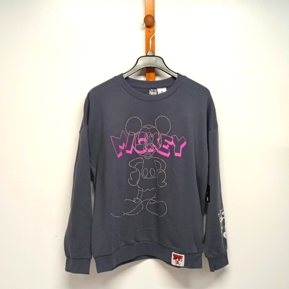 Disney Mickey mouse printed studded Crew pullover sweatshirt Sz M (8-10)NWT